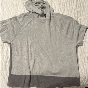 Gray Hooded Short Sleeve Top